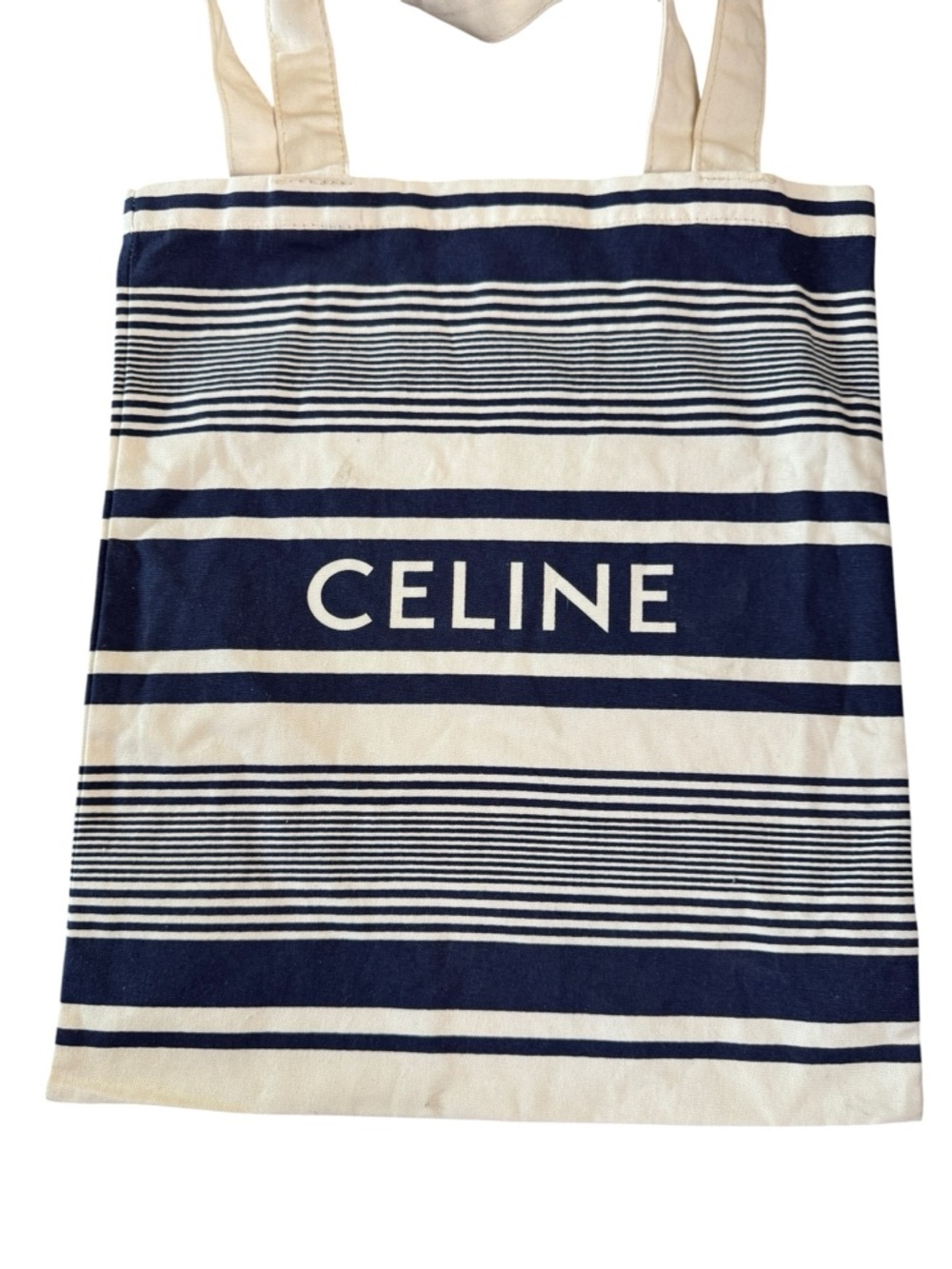 Celine Navy Stripe Cotton Tote Bag - Picture 3 of 6
